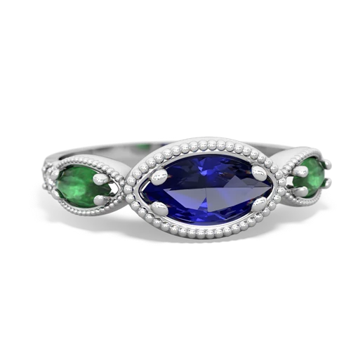 Lab Sapphire Lab Created Sapphire with Genuine Emerald and Lab Created Sapphire Antique Style Keepsake ring Ring