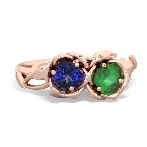 lab sapphire-emerald roses ring
