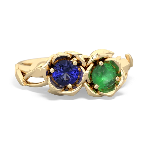 lab sapphire-emerald roses ring