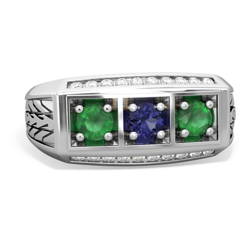 lab sapphire-emerald three stone ring