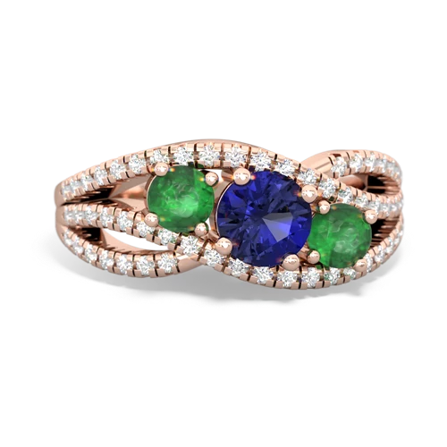 lab sapphire-emerald three stone pave ring