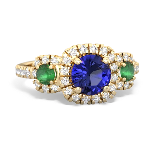 lab sapphire-emerald three stone regal ring