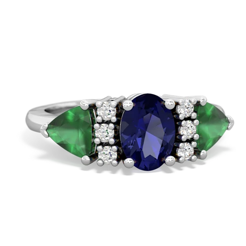 Lab Sapphire Lab Created Sapphire with Genuine Emerald and  Antique Style Three Stone ring Ring