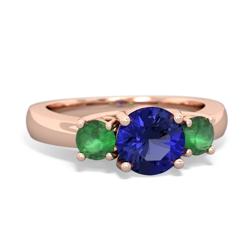Lab Sapphire Lab Created Sapphire with Genuine Emerald and  Three Stone Trellis ring Ring