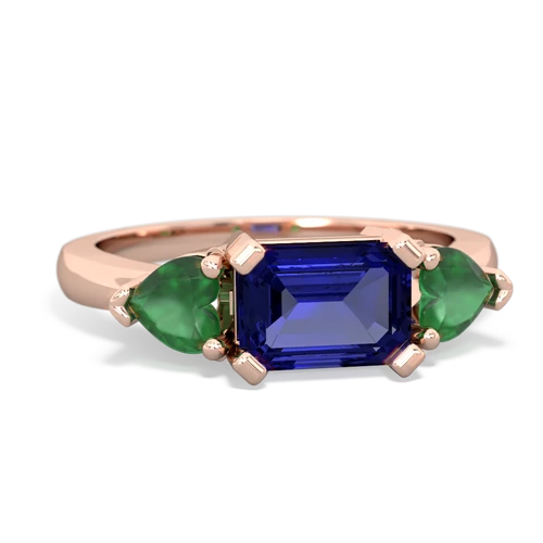 Lab Sapphire Lab Created Sapphire with Genuine Emerald and  Three Stone ring Ring