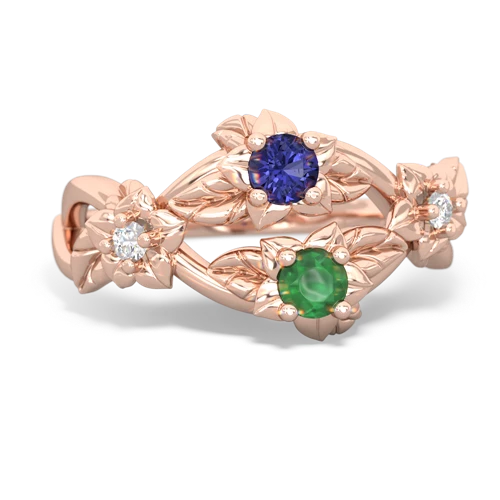 Lab Sapphire Lab Created Sapphire with Genuine Emerald Sparkling Bouquet ring Ring