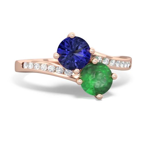 lab sapphire-emerald two stone channel ring