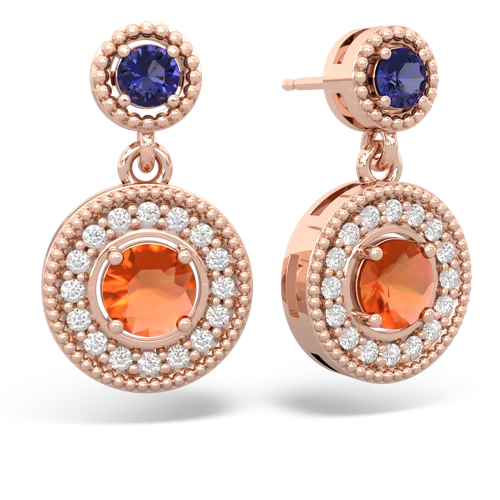 lab sapphire-fire opal halo earrings