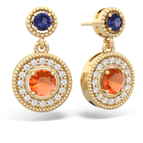 lab sapphire-fire opal halo earrings