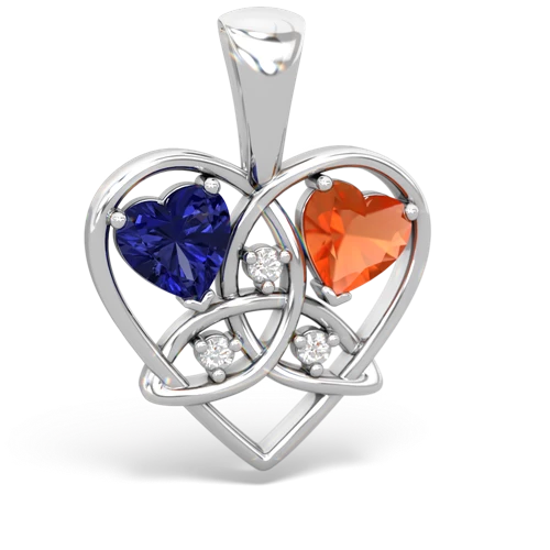 Lab Sapphire Lab Created Sapphire with Genuine Fire Opal Celtic Trinity Heart pendant Pendant