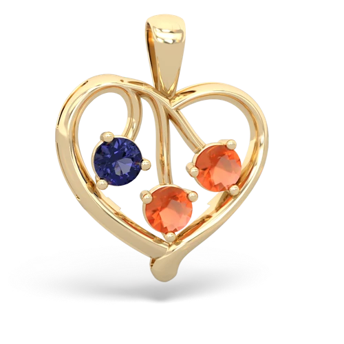 lab sapphire-fire opal love heart pendant
