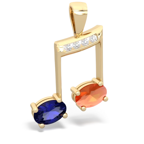 lab sapphire-fire opal music notes pendant