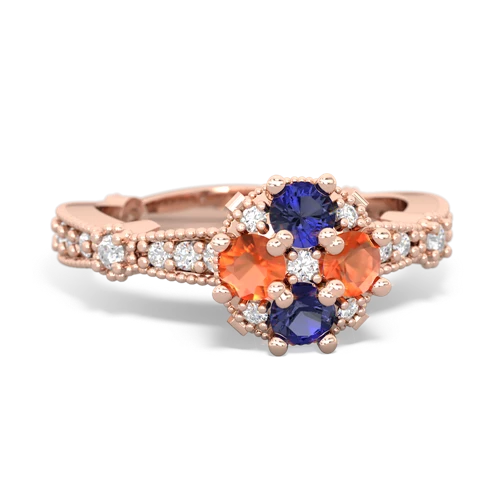 lab sapphire-fire opal art deco engagement ring
