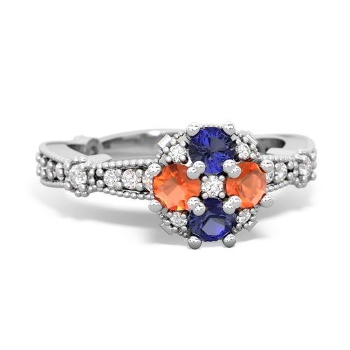 Lab Sapphire Lab Created Sapphire with Genuine Fire Opal Milgrain Antique Style ring Ring