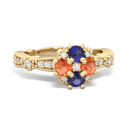 lab sapphire-fire opal art deco engagement ring