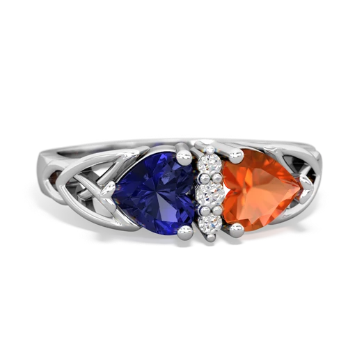 lab sapphire-fire opal celtic ring