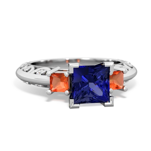 Lab Sapphire Lab Created Sapphire with Genuine Fire Opal and Genuine Smoky Quartz Art Deco ring Ring