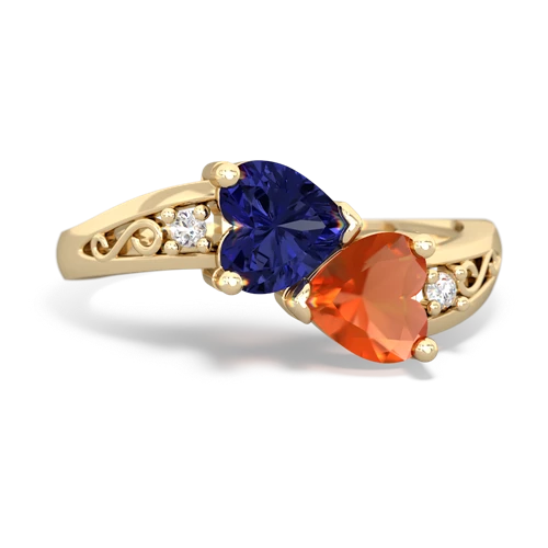 Lab Sapphire Lab Created Sapphire with Genuine Fire Opal Snuggling Hearts ring Ring