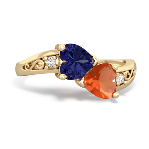 lab sapphire-fire opal filligree ring