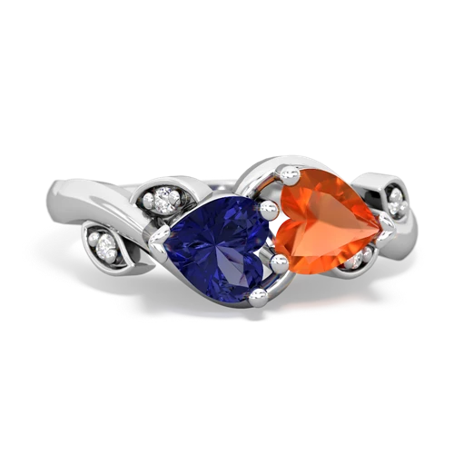 lab sapphire-fire opal floral keepsake ring