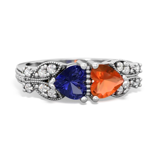 Lab Sapphire Lab Created Sapphire with Genuine Fire Opal Diamond Butterflies ring Ring