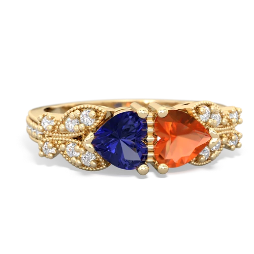 Lab Sapphire Lab Created Sapphire with Genuine Fire Opal Diamond Butterflies ring Ring