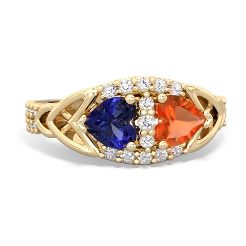 lab sapphire-fire opal keepsake engagement ring