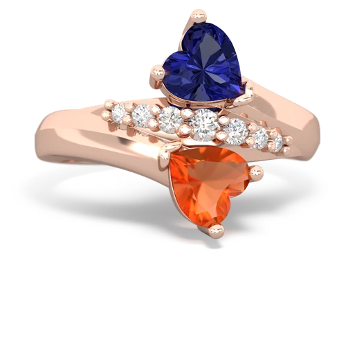 Lab Sapphire Lab Created Sapphire with Genuine Fire Opal Heart to Heart Bypass ring Ring