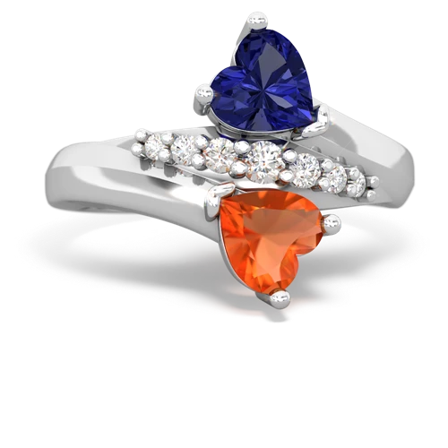 Lab Sapphire Lab Created Sapphire with Genuine Fire Opal Heart to Heart Bypass ring Ring