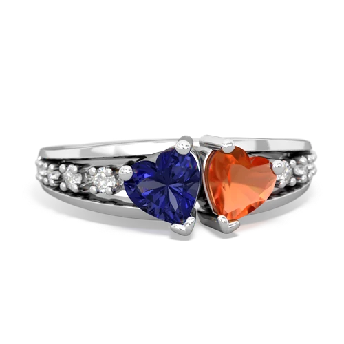 Lab Sapphire Lab Created Sapphire with Genuine Fire Opal Heart to Heart ring Ring