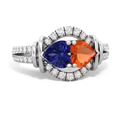 Lab Sapphire Lab Created Sapphire with Genuine Fire Opal Art-Deco Keepsake ring Ring