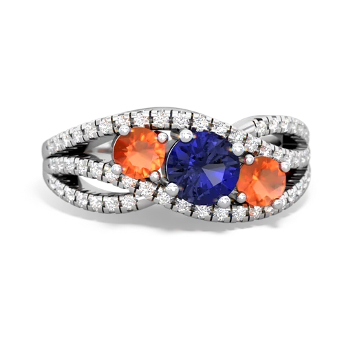 lab sapphire-fire opal three stone pave ring