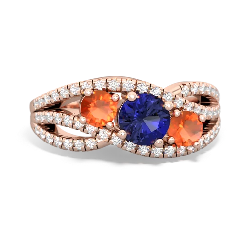 lab sapphire-fire opal three stone pave ring