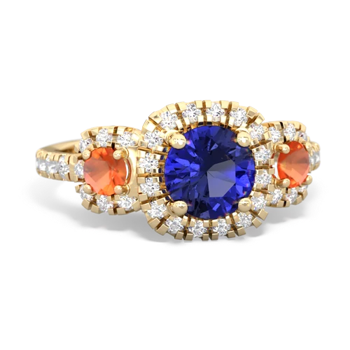 lab sapphire-fire opal three stone regal ring