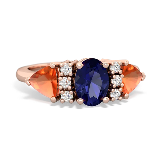 Lab Sapphire Lab Created Sapphire with Genuine Fire Opal and  Antique Style Three Stone ring Ring