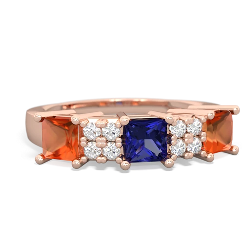 Lab Sapphire Lab Created Sapphire with Genuine Fire Opal and Genuine Aquamarine Three Stone ring Ring