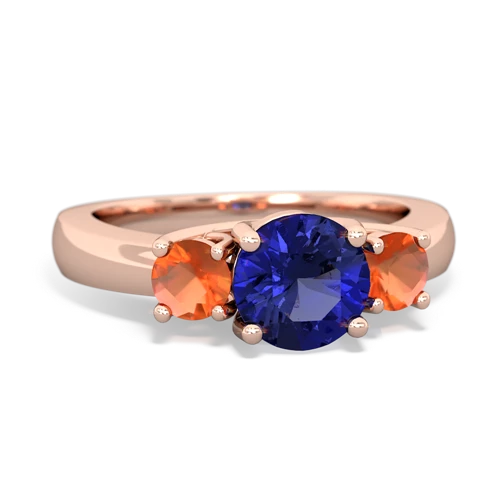 Lab Sapphire Lab Created Sapphire with Genuine Fire Opal and  Three Stone Trellis ring Ring
