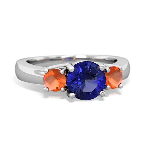 Lab Sapphire Lab Created Sapphire with Genuine Fire Opal and  Three Stone Trellis ring Ring