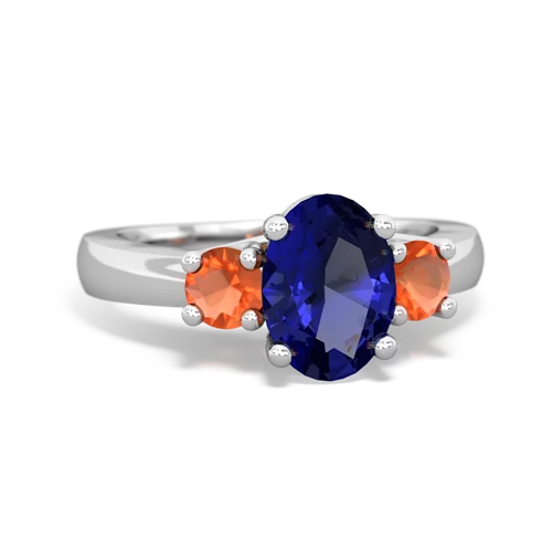 Lab Sapphire Lab Created Sapphire with Genuine Fire Opal Three Stone Trellis ring Ring