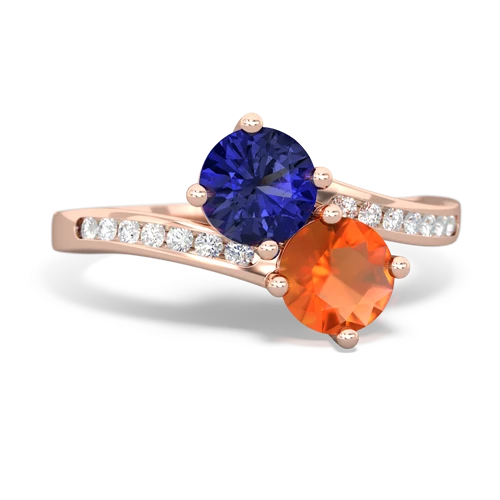 Lab Sapphire Lab Created Sapphire with Genuine Fire Opal Keepsake Two Stone ring Ring