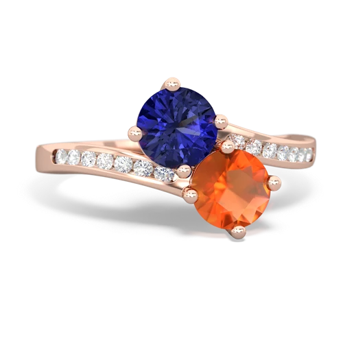 lab sapphire-fire opal two stone channel ring