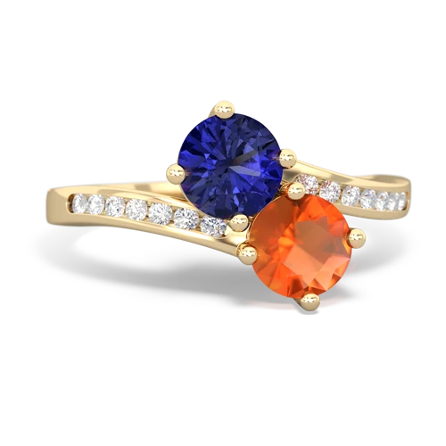 lab sapphire-fire opal two stone channel ring