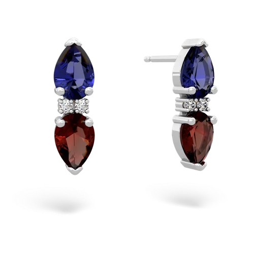 lab sapphire-garnet bowtie earrings