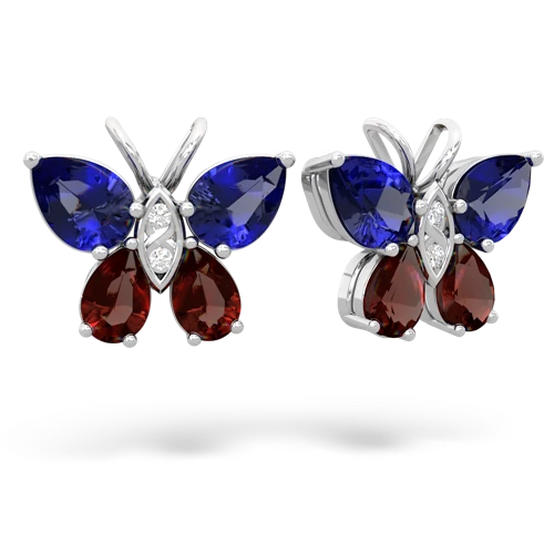 lab sapphire-garnet butterfly earrings