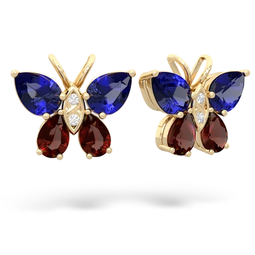 lab sapphire-garnet butterfly earrings