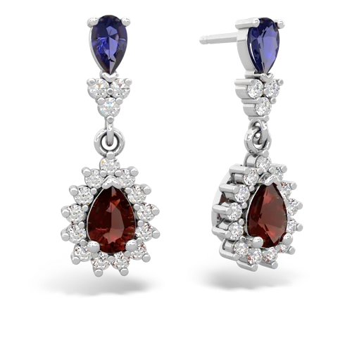 lab sapphire-garnet dangle earrings