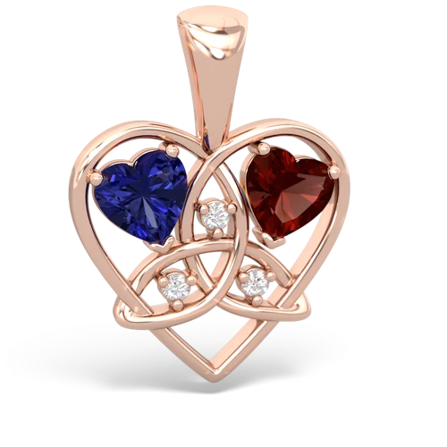 Lab Sapphire Lab Created Sapphire with Genuine Garnet Celtic Trinity Heart pendant Pendant