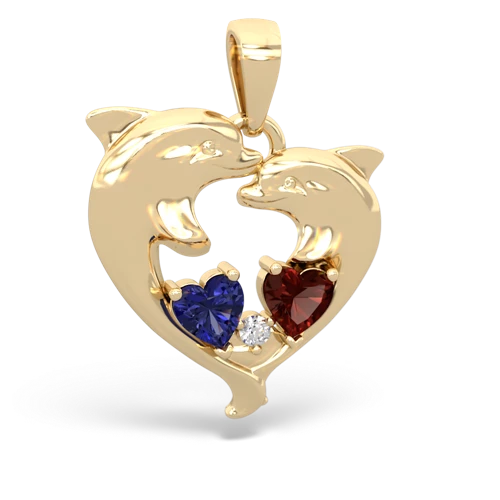 Lab Sapphire Lab Created Sapphire with Genuine Garnet Dolphin Heart pendant Pendant