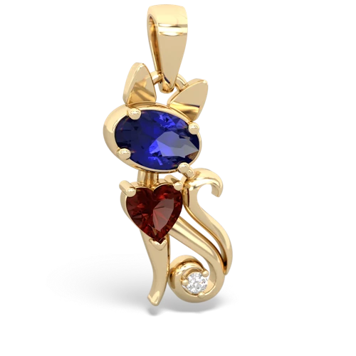 lab sapphire-garnet kitten pendant