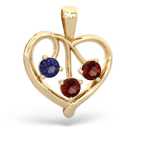 lab sapphire-garnet love heart pendant